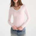 Pink Long Sleeve Seriously Soft Lace-Trim V-Neck Tee